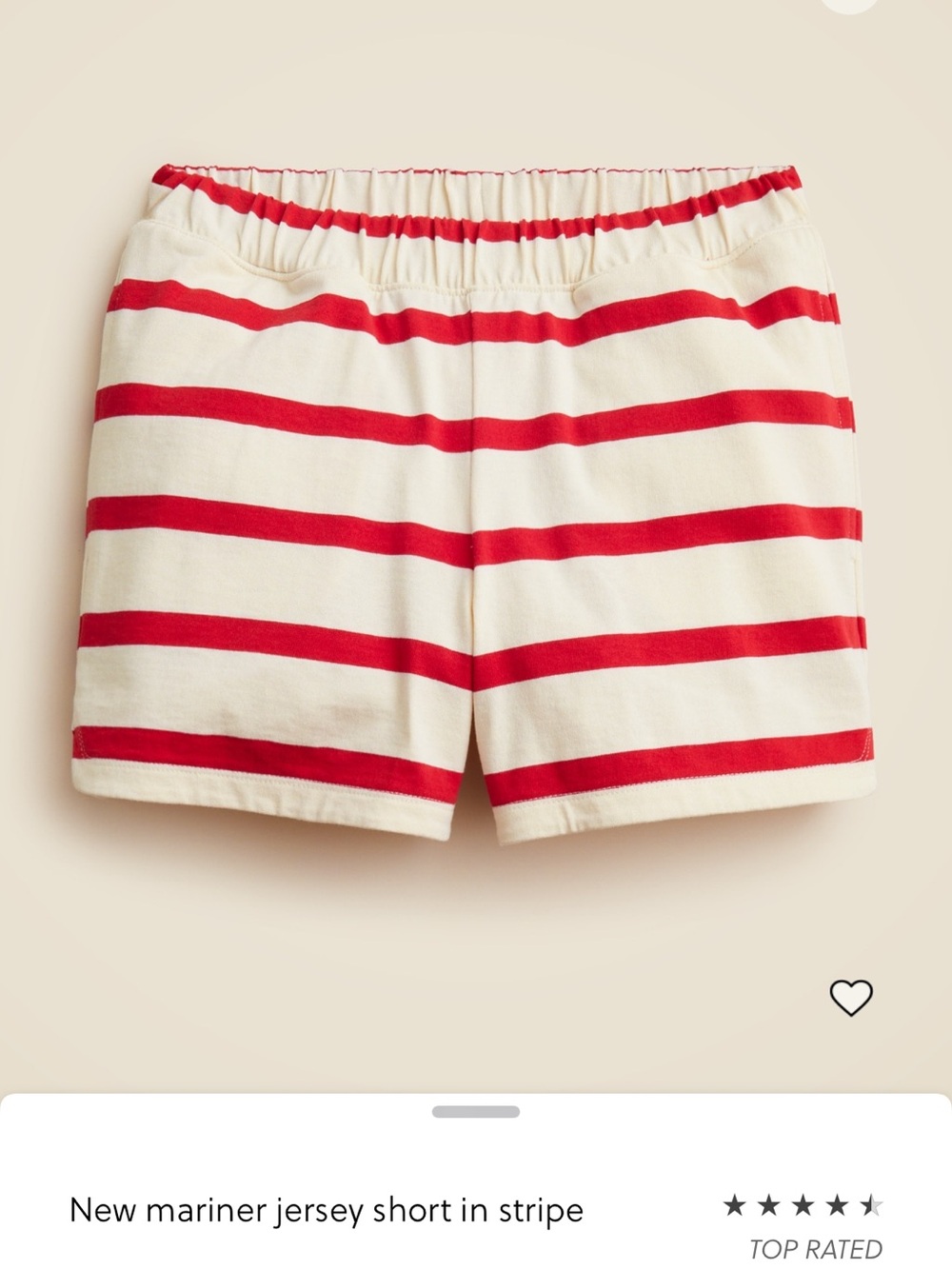 J. Crew Mariner Jersey Shorts Cream and Red Striped